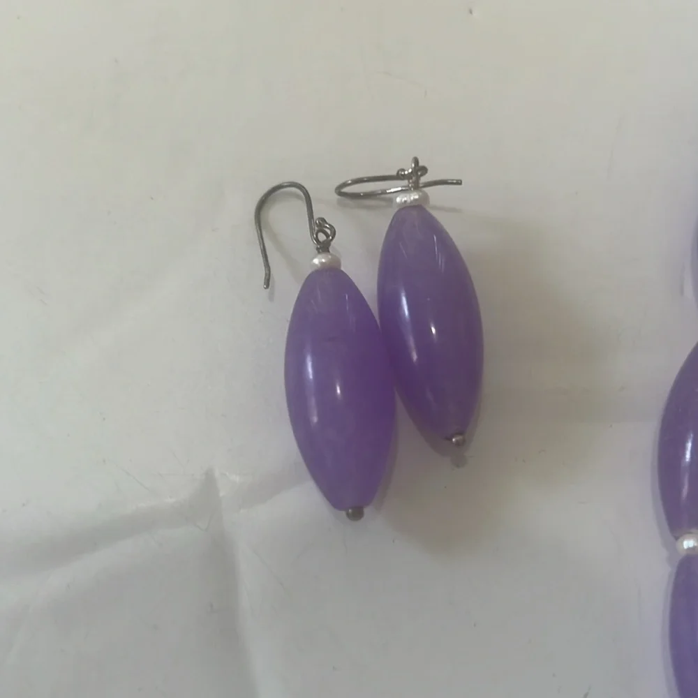 LAVENDER JADE PURPLE GEMSTONE‎ STERLING SILVER SIGNED GSJ NECKLACE & EARRING SET